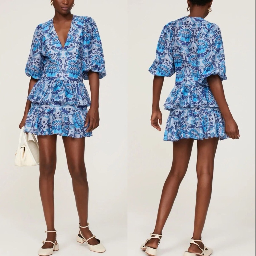 NEW! Sandro Linen Blend Mini Dress 3/4 Sleeves Blue Size 36 (or Small) - $520